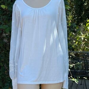 Cable & Gauge White Blouse with Embroidered Sleeves